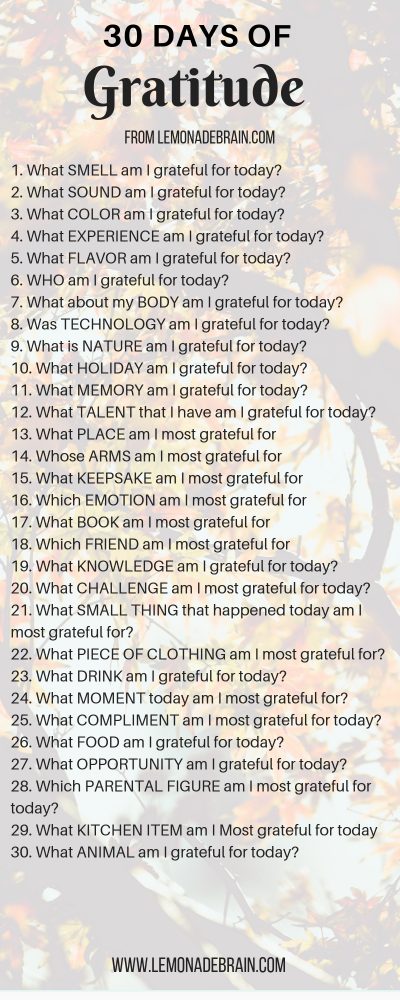 30 days of gratitude challenge - Lemonade Brain